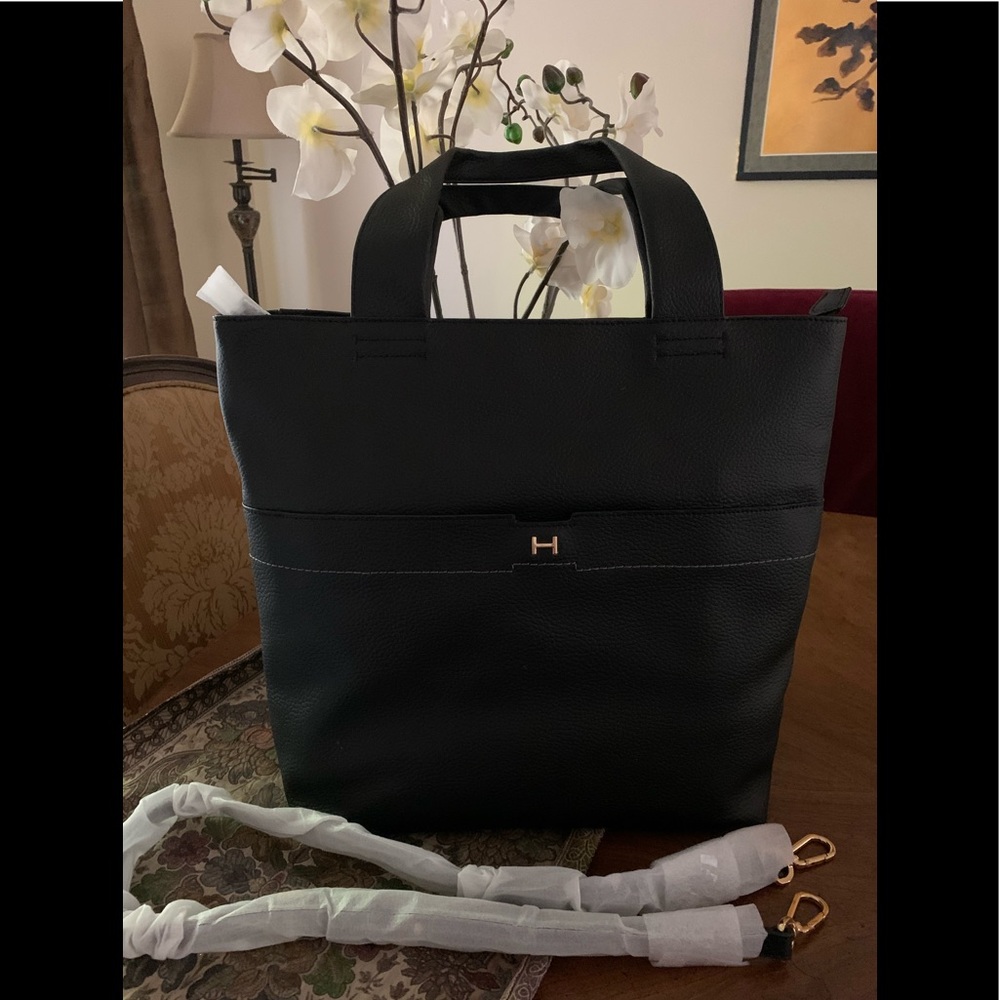 H by Halston Pebble Leather Tote Handbag